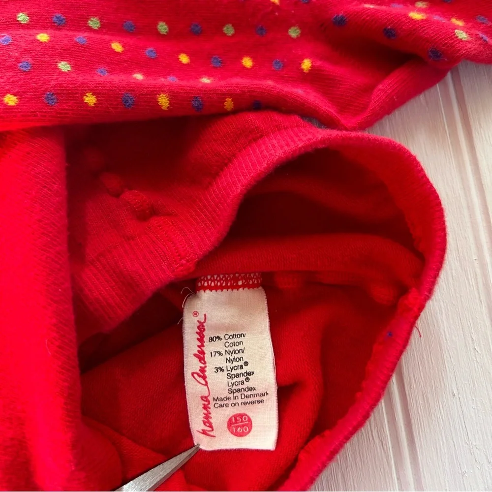 Hanna Andersson ~Girl’s Red Polka Dot Denmark Cotton Blend Footed Tights 150/160